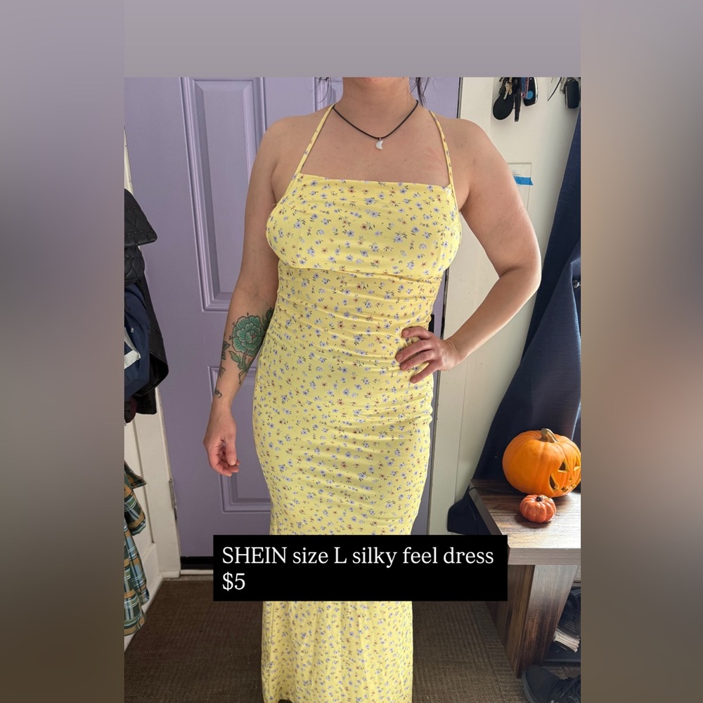 SHEIN Light Yellow Floral Maxi Dress
